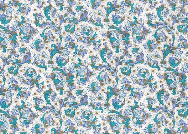 Italiensk dekorpapir, traditionel florentinsk mønster, blå